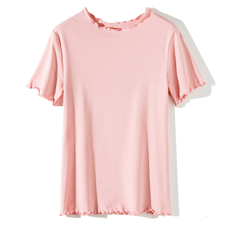 Ruffles Summer T Shirt Women Cotton Casual Solid T-Shirt Women Korean Tops Tee Shirt Femme Slim Black Tshirt Harajuku New