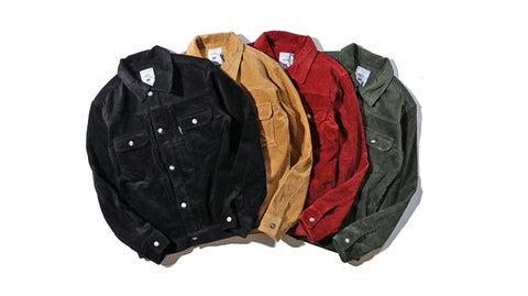 Mens Solid Color Corduroy Jacket 2018 Autumn and Winter High Street Tide Male BF Retro Wash Multi-pocket Loose Jackets Clothes