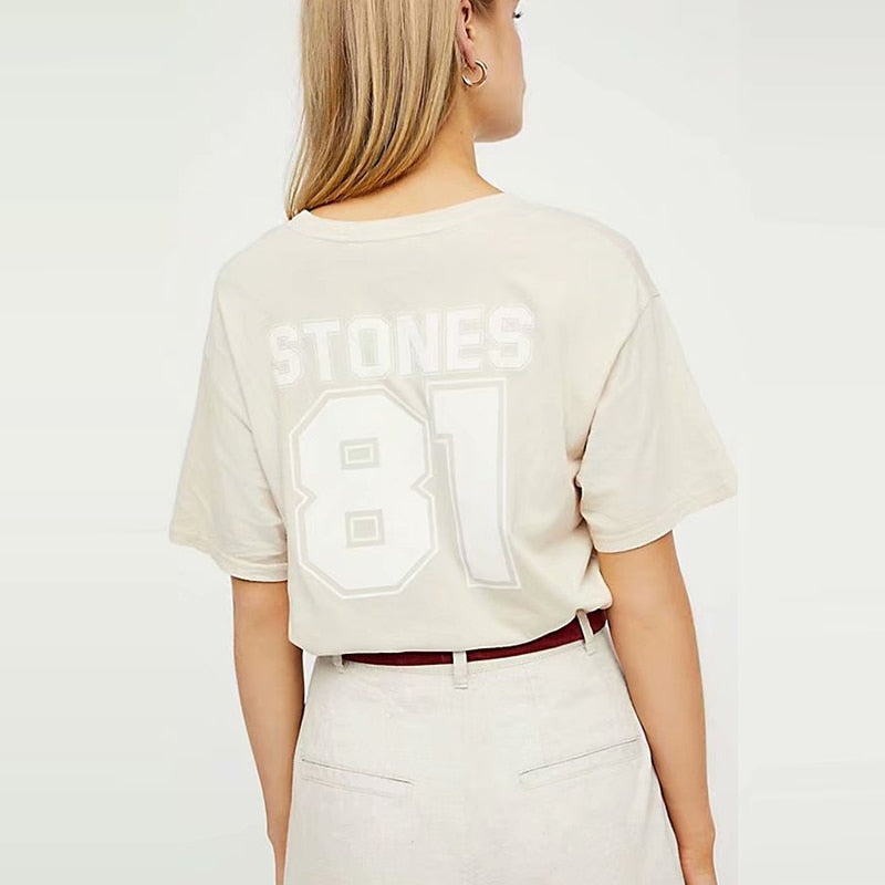 Vintage Beige Rolling Stones Summer Tshirt Rock Cartoon O Neck Cotton T-Shirt Girls Streetwear Designer Style New Arrivals 2019