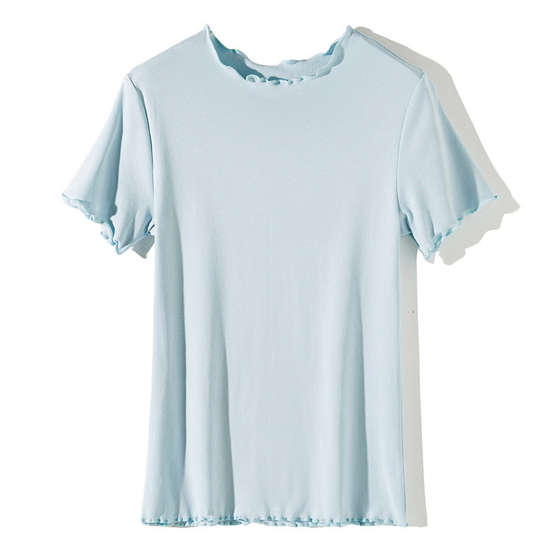 Ruffles Summer T Shirt Women Cotton Casual Solid T-Shirt Women Korean Tops Tee Shirt Femme Slim Black Tshirt Harajuku New