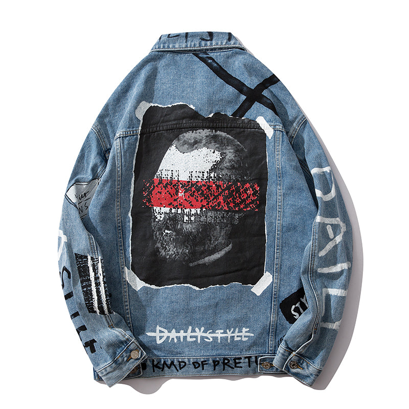 Graffiti Blue Jeans Jacket Men 2019 Autumn Hip Hop Jackets New Fashion Men's Denim Jackets Streetwear