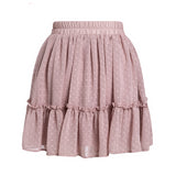  Casual polka dot ruffle summer pink skirt women A line high waist pleated short skirt Floral print chiffon beach skirt