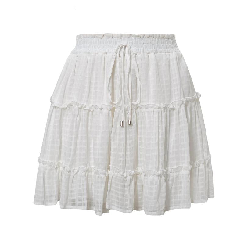  Ruffled high waist women skirts Elegant lace up A-line female mini skirt Casual streetwear ladies summer cotton skirts