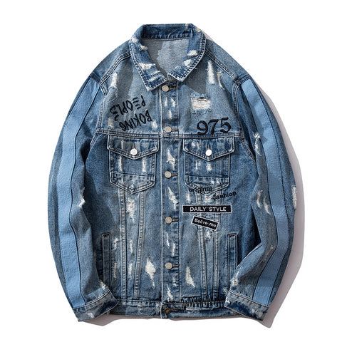 Denim Jackets Boys Ripped Holes Men's Jackets Coats  Vintage Streetwear Jean Jackets Male