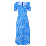  French Romance Retro Dresses Women Casual Floral Print Square Collar Dresses Ruffles Puff Sleeve Midi Dresses Lady 2019