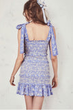 Fashion new vintage floral print elastic bandage strapless dress women vestidos ruffles sundress women mini dress