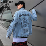 Embroidery Jean Jackets Turn-down Collar Men Street Hip Hop Jackets Casual Denim Jackets For Man