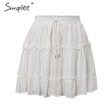  Ruffled high waist women skirts Elegant lace up A-line female mini skirt Casual streetwear ladies summer cotton skirts