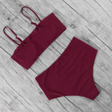 Sling Bandeau Bikini Set Women High Waist Bathing Suit Swimsuit Stripe Beachwear Splice Swimwear Female Bikinis 2020 Mujer