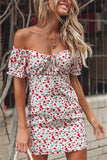 Off Shoulder Women Floral Print Dress Mini Sexy Sheath Short Sleeve Casual Boho Wrap Bodycon Beach Summer Dress