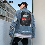 Graffiti Blue Jeans Jacket Men 2019 Autumn Hip Hop Jackets New Fashion Men's Denim Jackets Streetwear