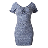Off Shoulder Women Floral Print Dress Mini Sexy Sheath Short Sleeve Casual Boho Wrap Bodycon Beach Summer Dress