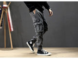 Fashion Streetwear Men Jeans Vintage Designer Loose Fit Denim Cargo Pants Black Gray Harem Jeans Big Pocket Hip Hop Jeans Men