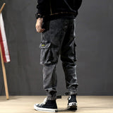 Fashion Streetwear Men Jeans Vintage Designer Loose Fit Denim Cargo Pants Black Gray Harem Jeans Big Pocket Hip Hop Jeans Men