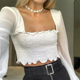 Rushed Polyester Cotton Ruffles Kpop Tumblr 2019 Summer New Women's Wood Ears One-neck Lantern Sleeve Classic T-shirt