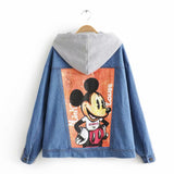 MickeyHooded Jackets 2019 Design Women Causal Jean Coat Zipper Lightweight Jackets Bomber Famale Pockets Denim Jacket
