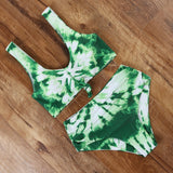 Tie Dye swimsuit bikini 2020 bandage push up bikini set high waisted swim suit sexy women swimwear knotted swimming bathing suit