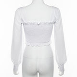 Rushed Polyester Cotton Ruffles Kpop Tumblr 2019 Summer New Women's Wood Ears One-neck Lantern Sleeve Classic T-shirt