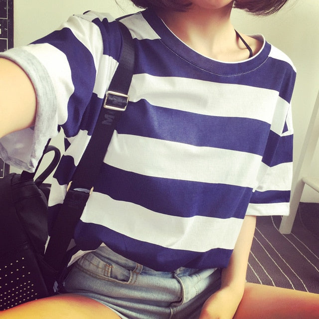 T Shirt Women Tshirt stripe Free Shipping Vintage New Summer 2019 Stripe T-With Short Sleeves Vestidos Ropa Mujer T047