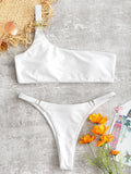  High Cut One Shoulder Women Bikini Set High Waisted Hollow Out Bikinis Bathing Suit Padded Swimsuit Swimwear Beach Biquni