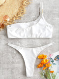  High Cut One Shoulder Women Bikini Set High Waisted Hollow Out Bikinis Bathing Suit Padded Swimsuit Swimwear Beach Biquni