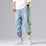 Japanese Style Fashion Men Jeans Black Elastic Waist LOVE AND PEACE Embroidery Hip Hop Pants hombre Streetwear Joggers Jeans Men