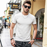 T-shirt Men T shirt Cotton Solid Striped t Shirt Men Casual O-neck Short Sleeve Slim Fit T-Shirts Mens