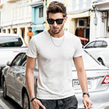 T-shirt Men T shirt Cotton Solid Striped t Shirt Men Casual O-neck Short Sleeve Slim Fit T-Shirts Mens