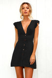2019 New Arrival Women Summer Ruffle Dress Sleeve Waist Tightening Mini Dress Beach Party with Button