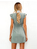 2019 New Arrival Women Summer Ruffle Dress Sleeve Waist Tightening Mini Dress Beach Party with Button