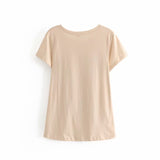 Vintage Summer Giraffe Pattern Beige Tshirt O Neck Cotton T-Shirt Girls Summer Tops Streetwear Designer Style New Arrivals 2019