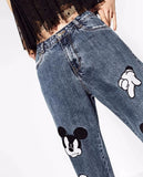mom jeans women england high street cartoon cute mouse patchwork loose softener harem denim pants women plus size