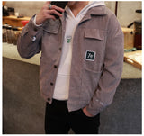  Autumn Fashion Jacket Coat Men Corduroy Turn down Collar Pockets Mens Jackets Casual Outerwear Windbreaker Male, DA804