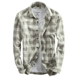 Vintage  Style Classic Plaid Cotton Long Sleeve Blue Shirt Male Casual Slim Fit Shirt Import Clothes