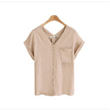 Casual V-Neck Summer T-Shirt Women Fashion Simple Plus Size TShirt Female Short Sleeve Elegant Button Wild Summer Top For Ladies