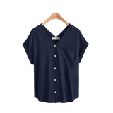 Casual V-Neck Summer T-Shirt Women Fashion Simple Plus Size TShirt Female Short Sleeve Elegant Button Wild Summer Top For Ladies