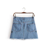  Women Skirts 2019 Flower Embroidery Denim Skirt Female Buttons Faldas Mujer A-Line High Waist Mini Skirt C4966