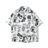 Skeleton Full Printed Retro Shirt Men 2019 Summer Street Men's Shirts Short Sleeved Shirts for Men Green White