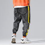Japanese Style Fashion Men Jeans Black Elastic Waist LOVE AND PEACE Embroidery Hip Hop Pants hombre Streetwear Joggers Jeans Men