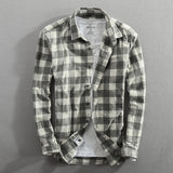Vintage  Style Classic Plaid Cotton Long Sleeve Blue Shirt Male Casual Slim Fit Shirt Import Clothes