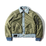 Patchwork Cotton Padded Men's Jacket 2019 Winter Thick Style Ripped Denim Coats Men Green Black