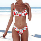 Dot Floral Print Brief Padded Bathing Suit Adjustable Strap Beach Swimming Wear Women Bikini Set