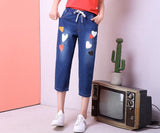 new heart print loose harem Jeans Women's Elastic Waist pants women