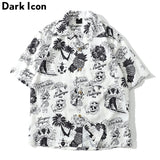 Skeleton Full Printed Retro Shirt Men 2019 Summer Street Men's Shirts Short Sleeved Shirts for Men Green White