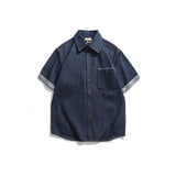 Retro 60s White Listed 10oz Blue Denim Turn-up Cuffs Western Shirts Short Sleeve