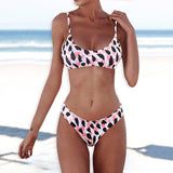 Dot Floral Print Brief Padded Bathing Suit Adjustable Strap Beach Swimming Wear Women Bikini Set
