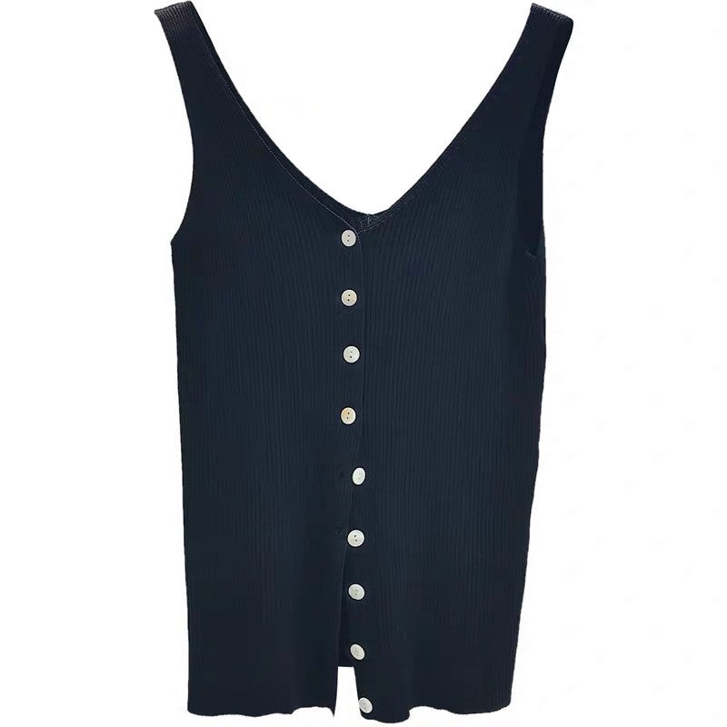 Fashion Button Knit Vest Women Top Camisole Female Solid Elastic knited Slim Sleeveless Tops Femme 2019 Summer Casual Camis New