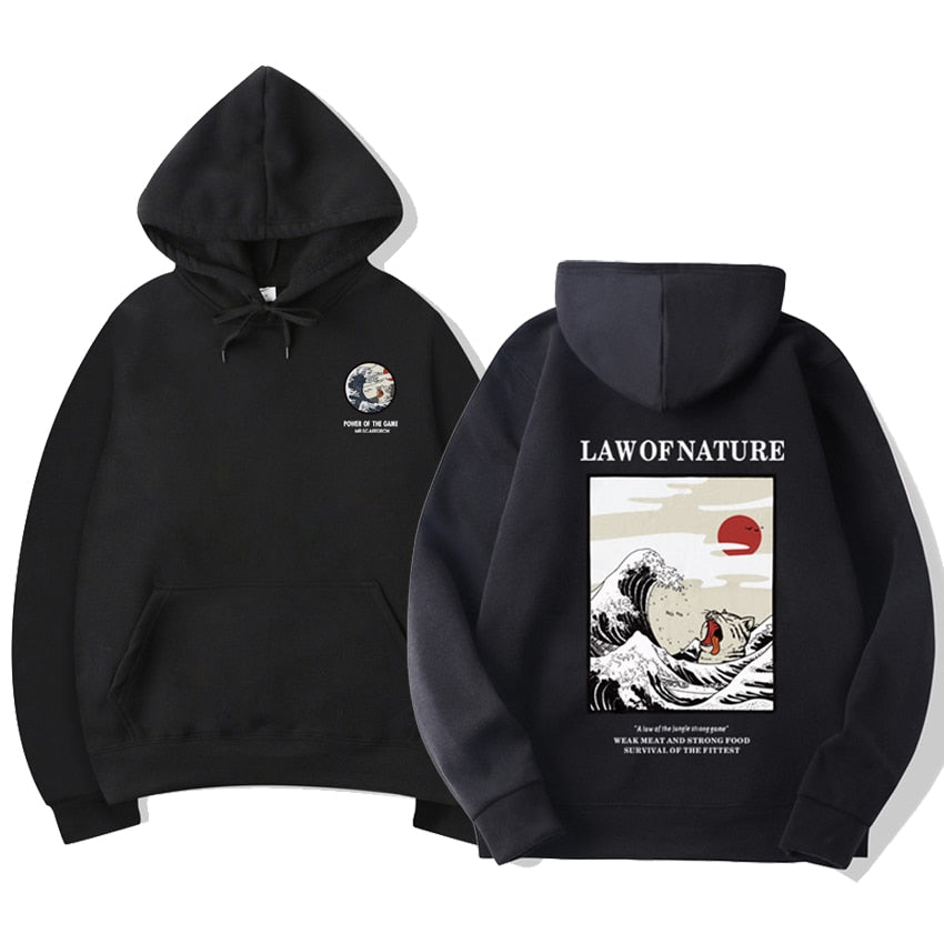 Japanese Funny Cat Wave Fleece Hoodies Winter Style Hip Hop men/women Printed hoodie Casual printing Sweatshirts Streetwear