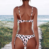 Dot Floral Print Brief Padded Bathing Suit Adjustable Strap Beach Swimming Wear Women Bikini Set