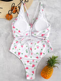 Women Watermelon Print One Piece Suits Swimwear Summer Backless High Leg Plunging Swimsuit Strappy Padded Beachwear
